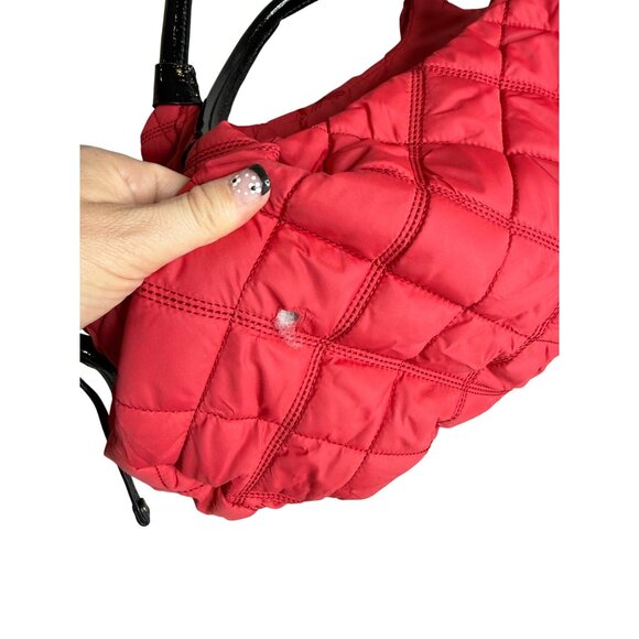 Kate Spade Quilted Nylon Red Tote Bag With Black Patent Handles & Zipper Closure - Picture 9 of 9